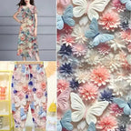 قماش حرير قطني ناعم - طباعة رقمية على شكل فراشة زهرية - 140 سم