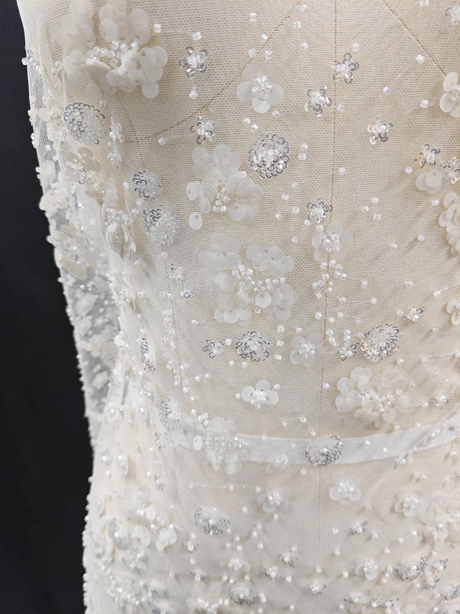 New 3D three-dimensional flower nail bead sequin embroidery fabric sewing wedding dress bridesmaid dress lace fabric