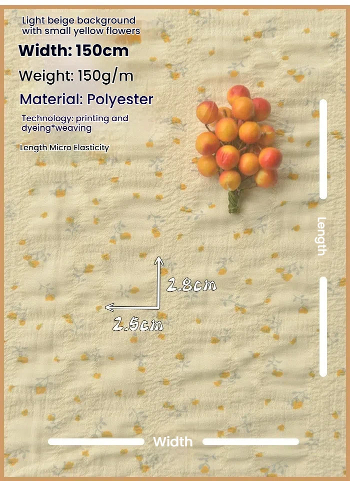 Children's Yellow Small Flower Beige Solid Color Woven Polyester Fiber Jumpsuit Long Skirt Cheongsam Curtain Fabric Top