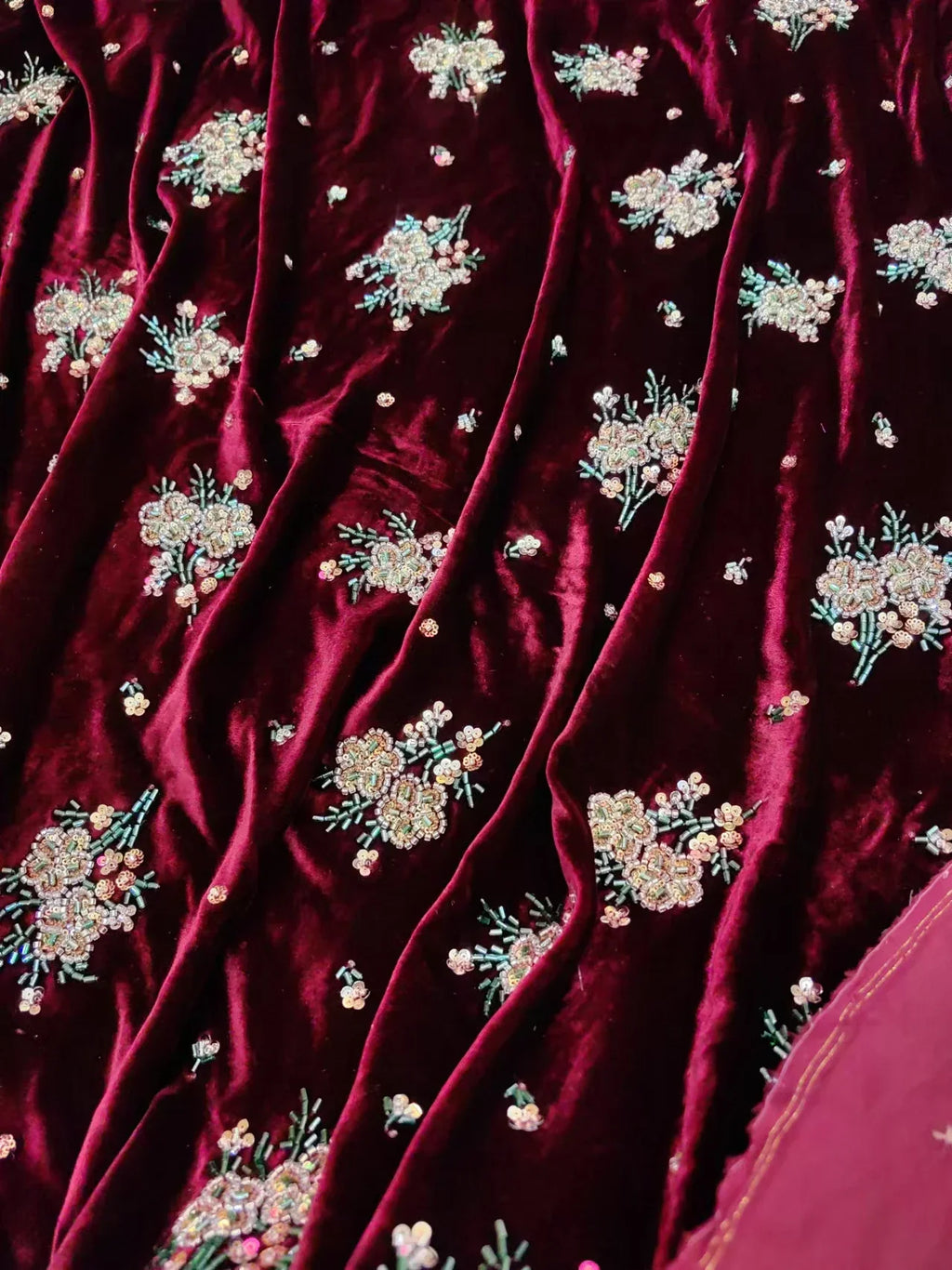 Silk Velvet Nail Bead Embroidery Fabric - Exquisite Material 130cm