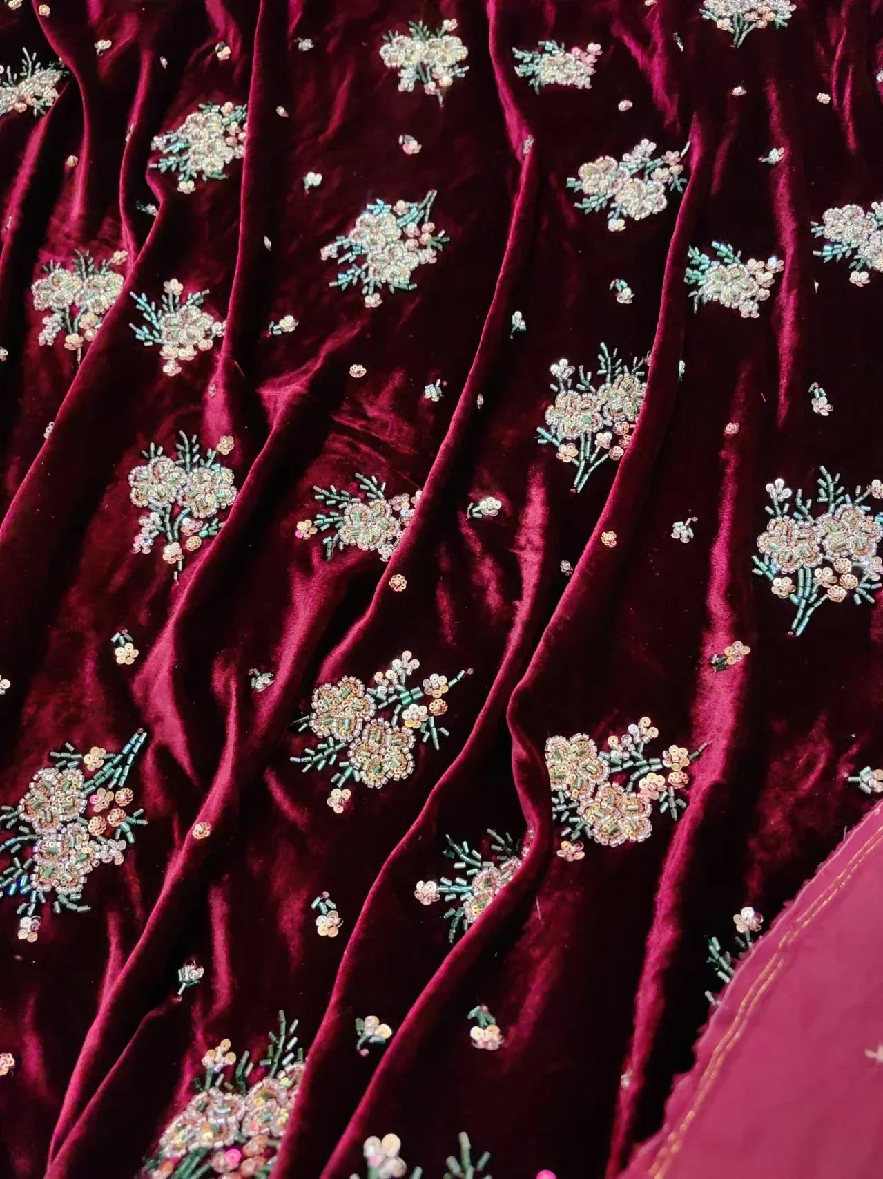 Silk Velvet Nail Bead Embroidery Fabric - Exquisite Material 130cm