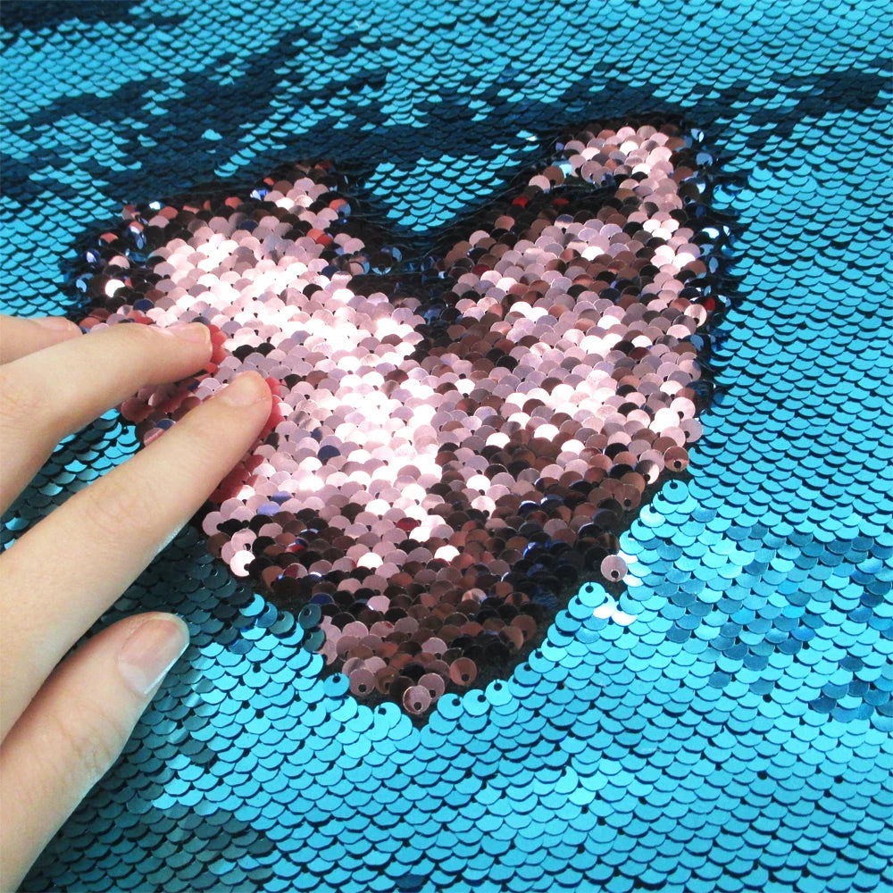 Tela reversible de lentejuelas bicolor para vestido de noche, diseño de lazos para el cabello, accesorios para mujer