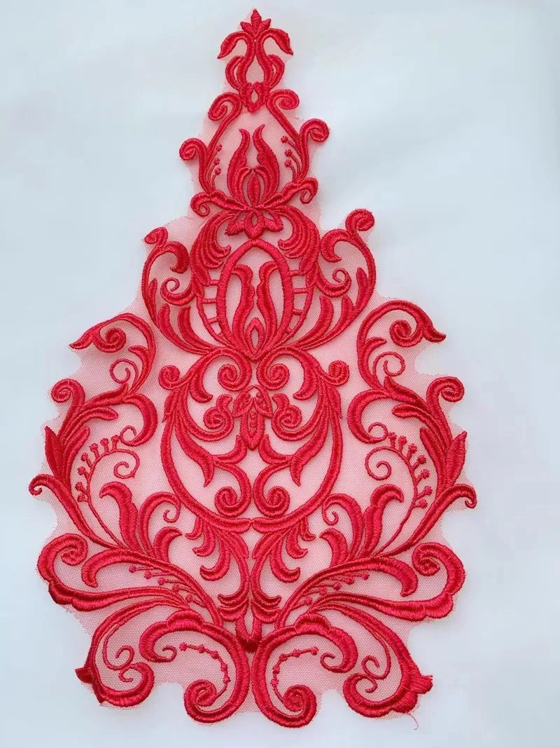 Parche de flores de encaje bordado con patrón blanco, negro y rojo, accesorios de cosplay para velo de boda de alta gama DIY