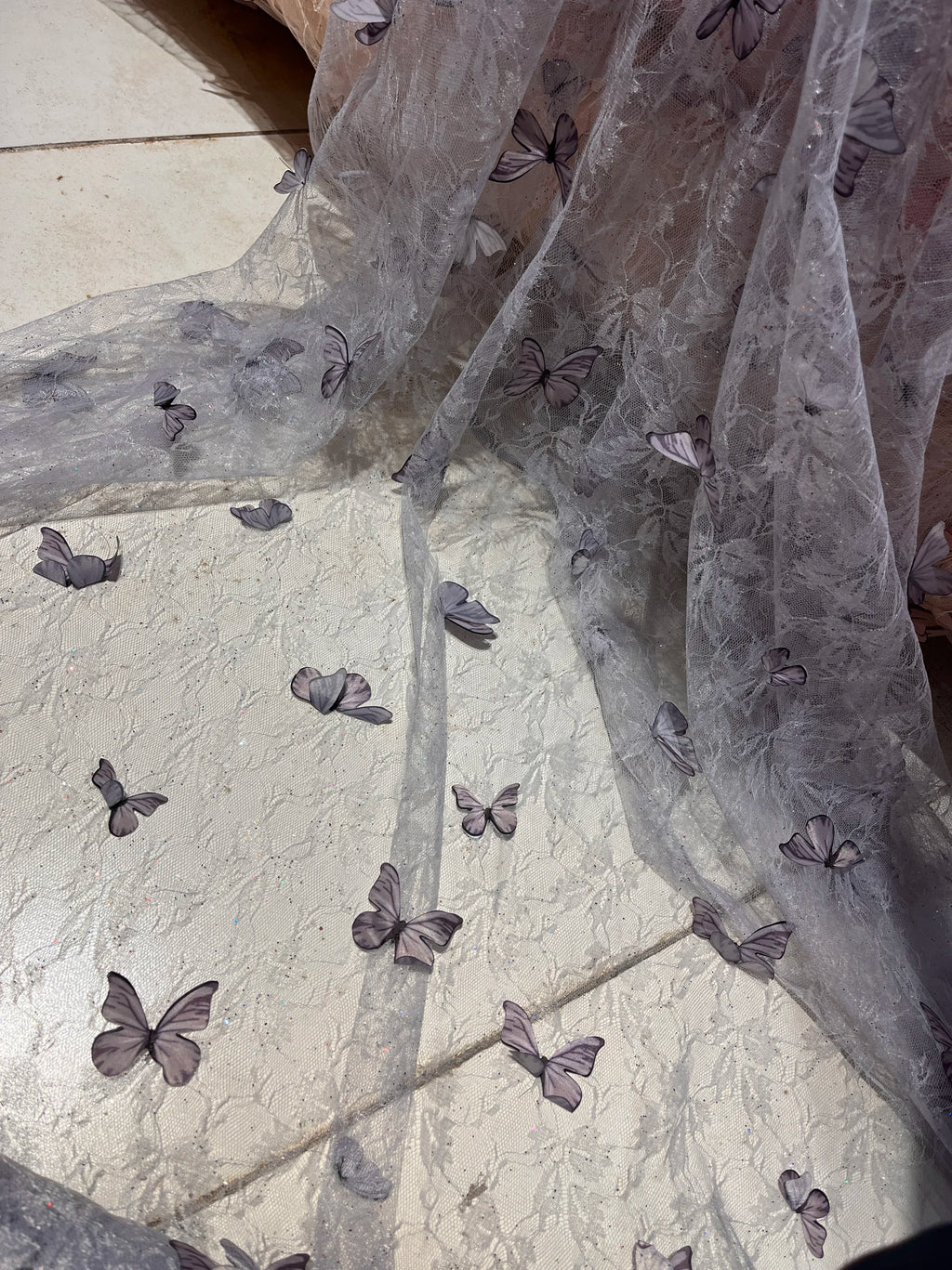 3D Butterfly Embroidered Mesh - Sheer for Bridal & Event Décor