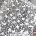 قماش دانتيل فرع ثلاثي الأبعاد - خرز زهور مخملي مطرز بالترتر وشبكة