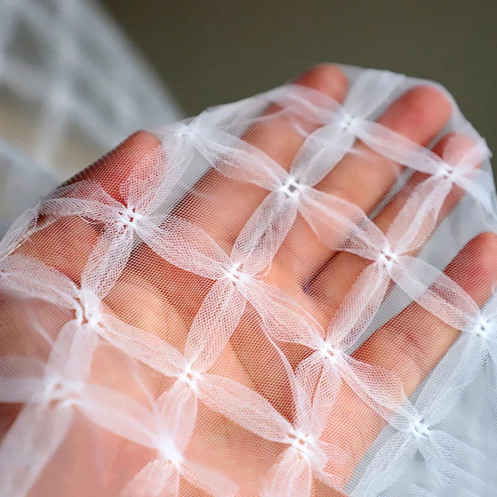 Soft 3D Grid Tulle Mesh Fabric White - Tutu Princess Dress Material 140cm
