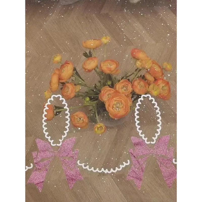 New shining offset-printed bow pattern mesh fabric sewing children's evening dress hem decoration diy lace fabric