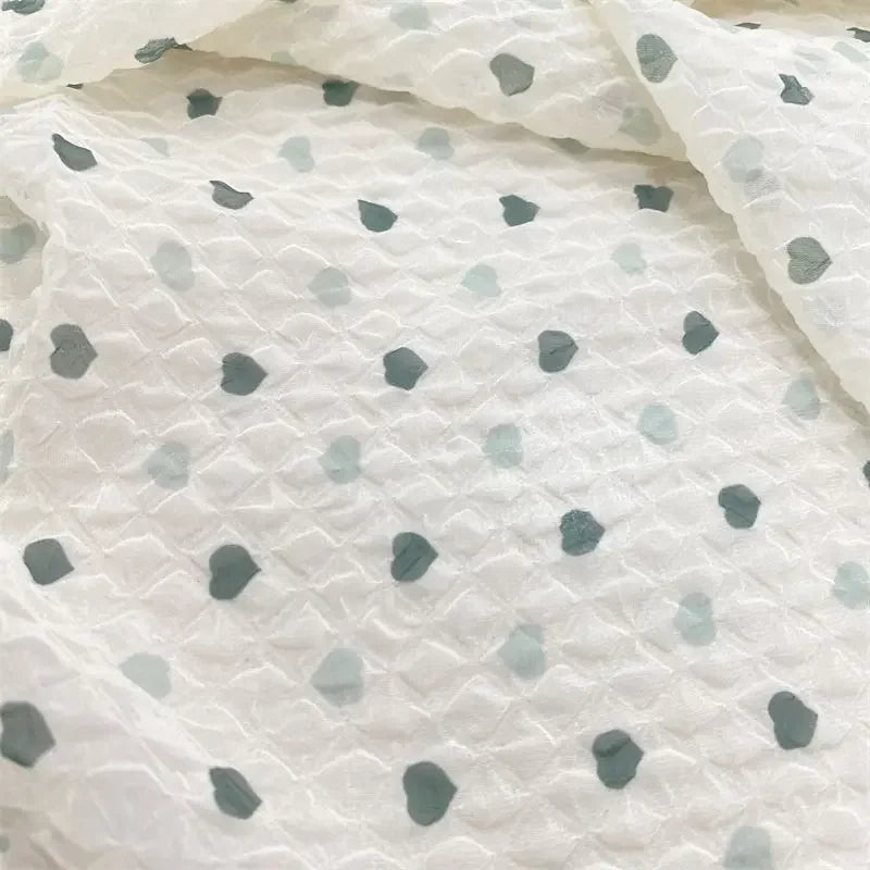 Tela de burbujas arrugada con estampado de corazón de melocotón para ropa de bebé hecha a mano, diadema, vestido infantil, material de textura suave DIY