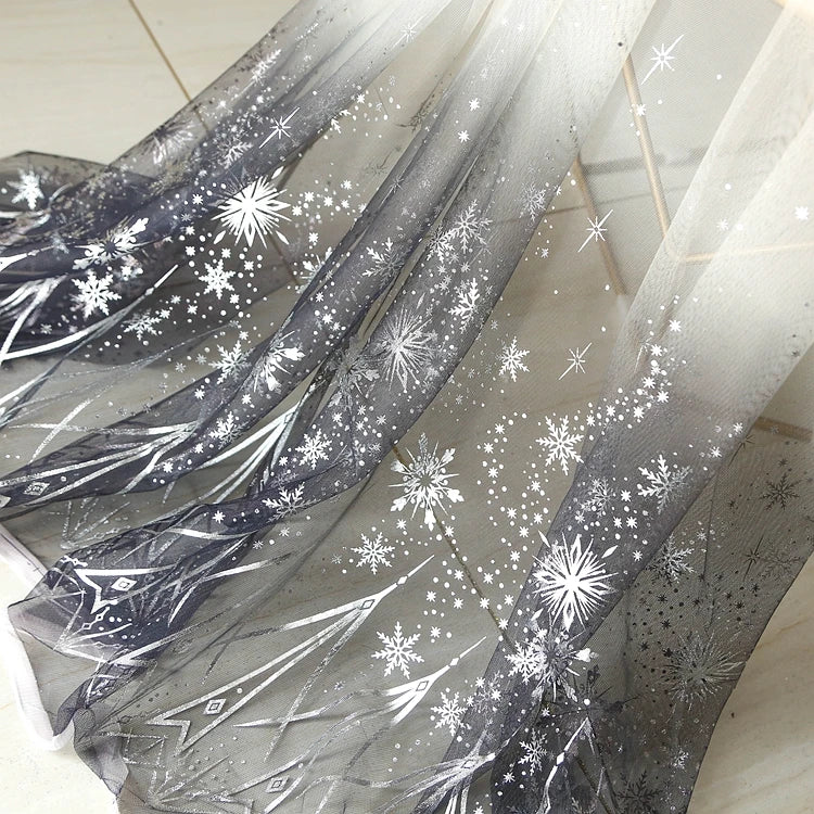 Elsa mesh dress fabric ice and snow snowflake deep blue double-sided gradient light blue mesh dress children's half skirt fabric