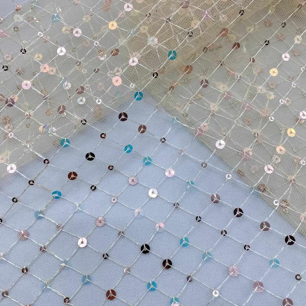 Mesh Lace Checkered Sequin Embroidery - Wedding Stage Costume DIY Fabric