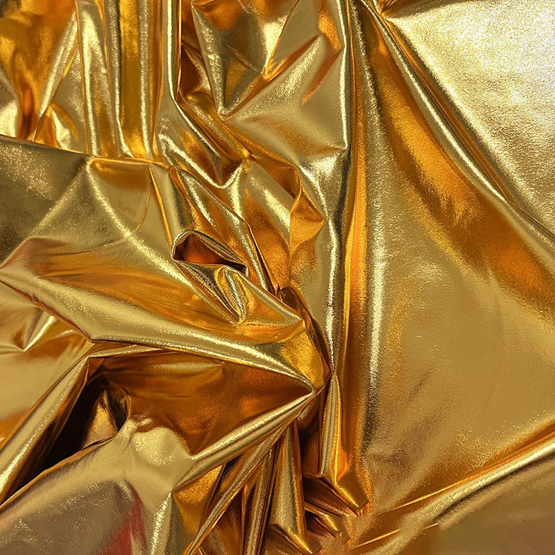 Stunning Gold Liquid Metallic Spandex Lame Fabric for Dance Wear Costumes Dress Backgrounds and Fashion Designer Material