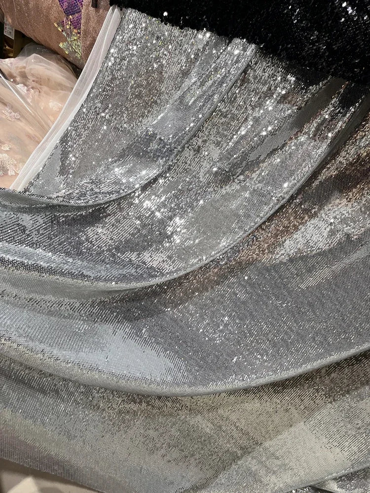 Gold Silver Encrypted Sequin Embroidery Fish Scale Fabric - Evening Dress Material 150cm