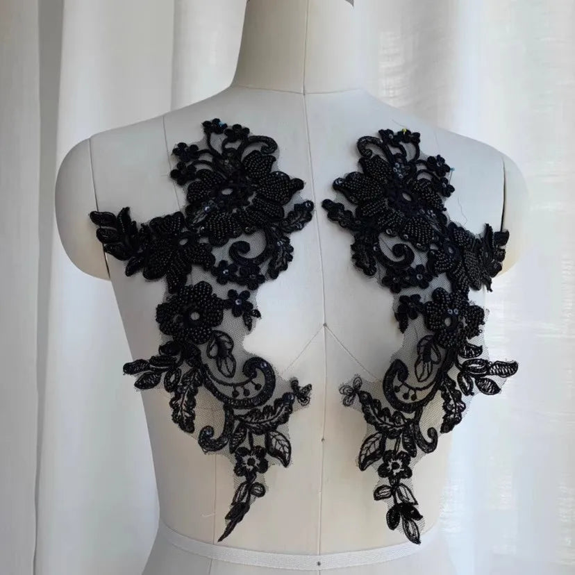 Encaje de cuentas de lujo blanco combinado con altura floral, vestido de novia DIY, tocado, accesorios para la cabeza, 1 par