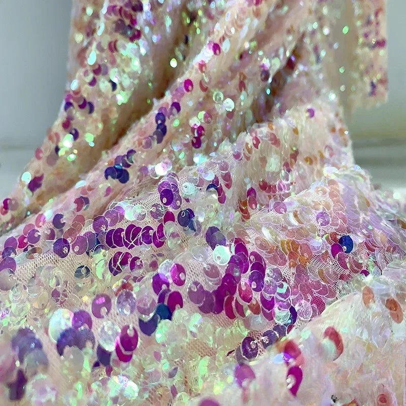 Colorful 6MM Sequin Mesh Fabric Encrypted Embroidery Laser Sewing Stage Costumes Evening Gowns DIY Curtain Fabric