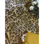 فستان لامع من جلد الفهد باللونين الذهبي والفضي، ملابس أداء أنيقة، أقمشة مصممة، أقمشة لمشهد الزفاف