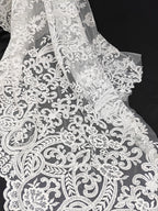 Tela de malla de encaje bordado blanco crudo de alta gama, diseño de vestidos de novia hechos a mano, accesorios de bricolaje, telas de decoración de ropa