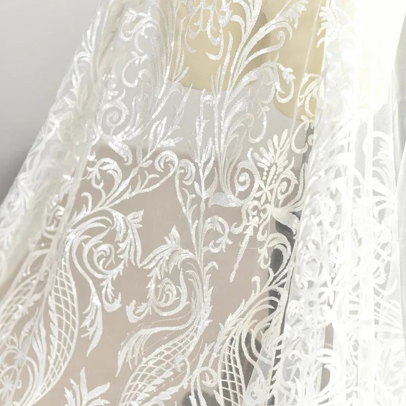 European Embroidery Lace Fabric Wedding Dress Handmade DIY Material Clothing Dress Decorative Fabric White