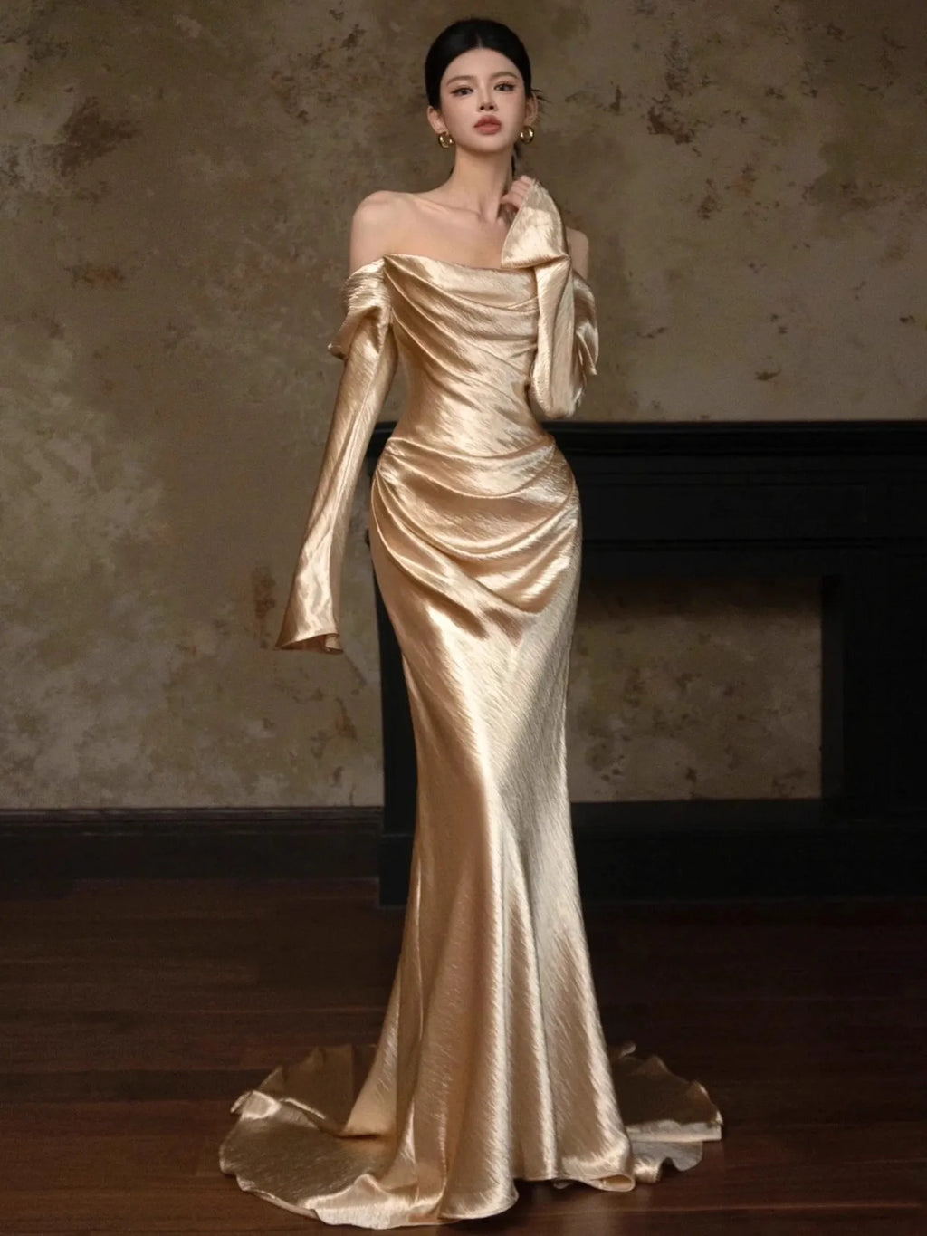 Camisa de tela suave de crepé doble dorado y plateado, vestido de diseñador, tela de costura DIY hecha a mano