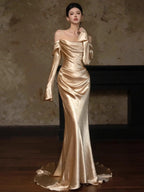 Camisa de tela suave de crepé doble dorado y plateado, vestido de diseñador, tela de costura DIY hecha a mano