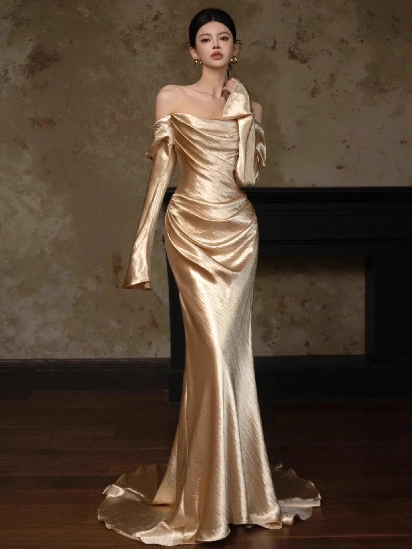 Camisa de tela suave de crepé doble dorado y plateado, vestido de diseñador, tela de costura DIY hecha a mano