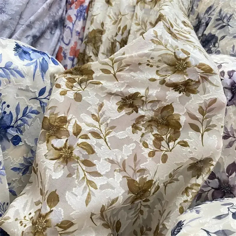 فساتين وقمصان نسائية فاخرة من قماش شيفون جاكار شبه شفاف مزخرف بنقشة زهور على الطراز الصيني، ناعمة للحماية من الشمس