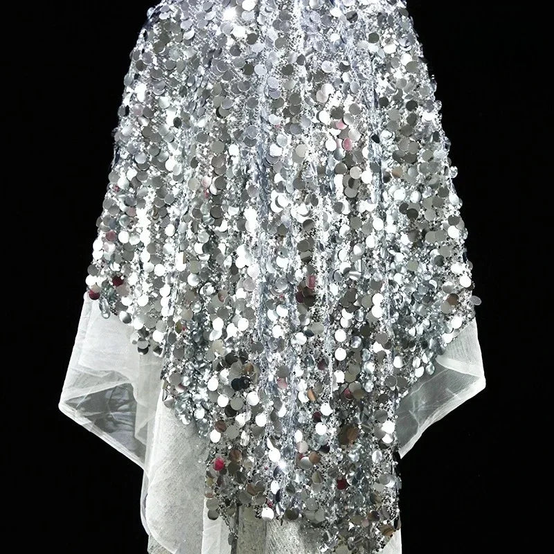 Silver Size Glitter Shiny Reflective Fabric DIY Stage Decoration Background Fabric Sewing Dress Bag Fabric