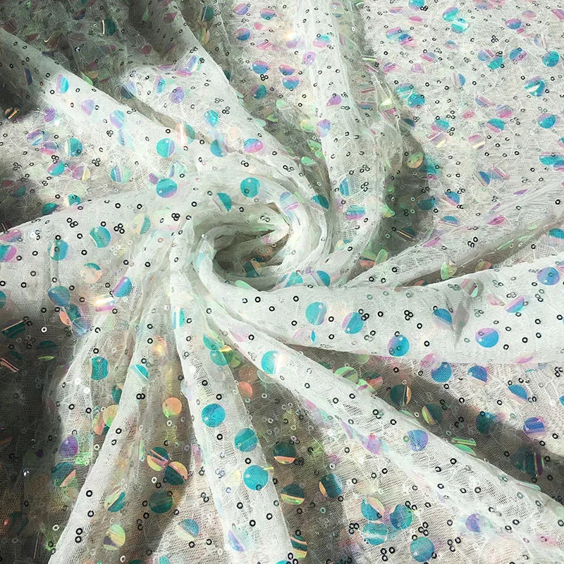 قماش تطريز شبكي مطرز بالترتر الملون، فستان نسائي عصري، خلفية حفل زفاف، مصنوع يدويًا، DIY