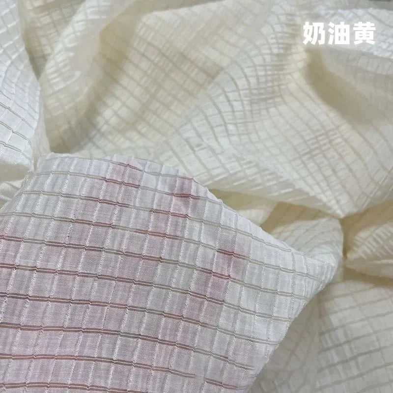 Cream Yellow Checkered Fabric Soft Breathable Textile For Summer Outfit Sewing DIY Clothing Craft Upholstery Home Decor Material