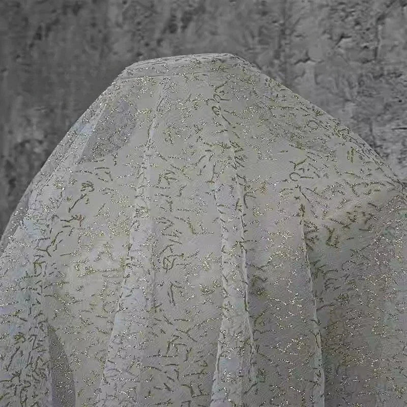 White Bubble Sheen Chiffon Sheer Sequin Fabric - High End Wedding Material