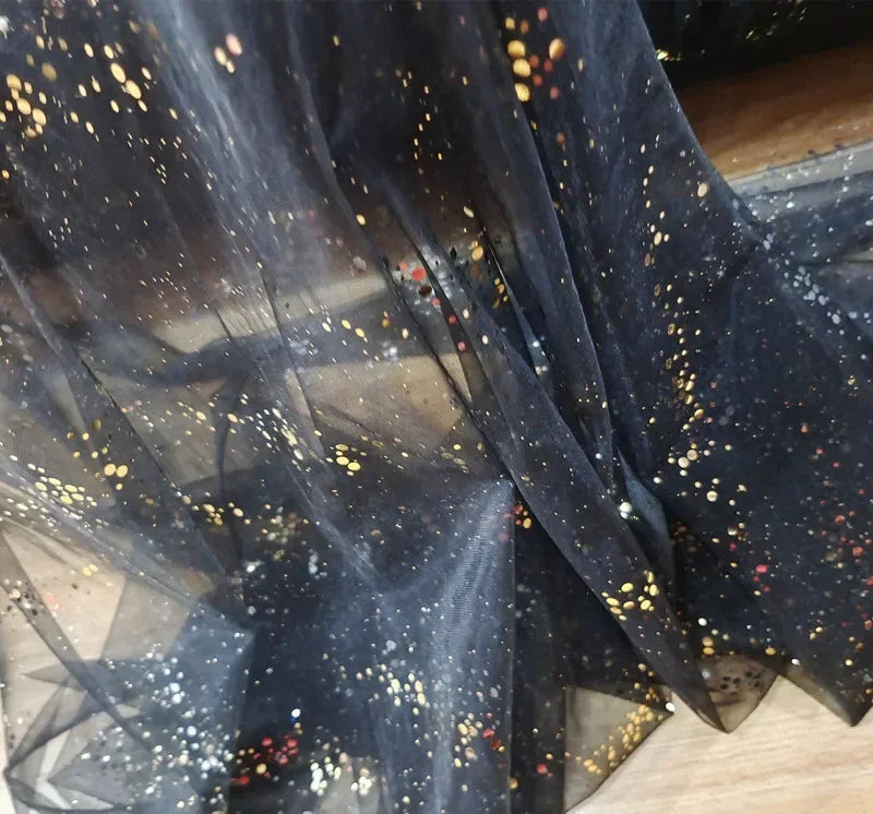 قماش شبكي مطبوع برقائق معدنية - مادة شفافة ناعمة 145 سم