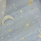 Golden Seahorse Moon Embroidery Mesh Fabric - Hot Fix Powder Material 130cm