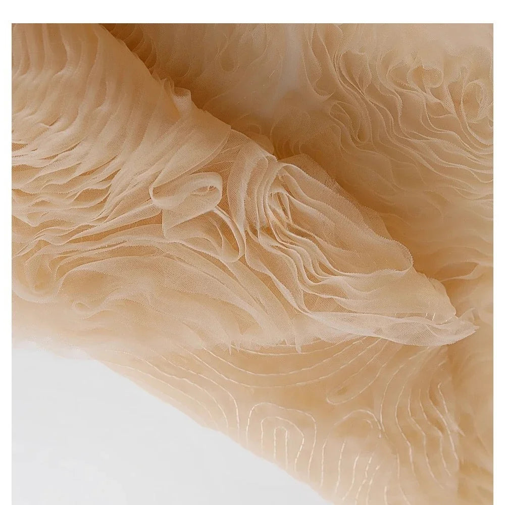 Tela de encaje de malla con apliques de rosas, impresionante bordado dimensional para confección de vestidos de novia, tela artesanal de moda de diseñador.