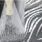 Shining Foil Stamping Spray Wave Glitter Powder Mesh Embroidery Lace Fabric Wedding Dress Handmade Decorative Fabric Material