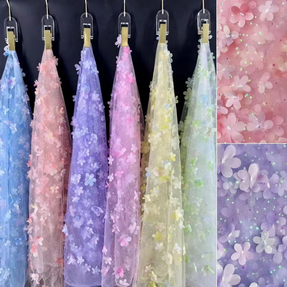 Three-dimensional Embroidery Fabric With Multi-color Gradient Flowers Soft Dress For Children Wedding Dress Formal Wear Fabric