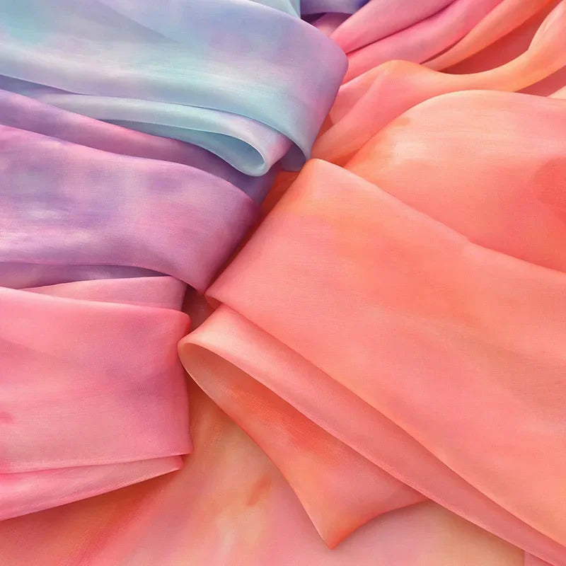 Gradient Organza Rainbow Sheer Fabric - Shiny Glossy Flowing Material