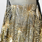 White Embroidered Gold Sequin Lace Fabric - Wedding Material 130cm