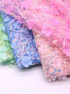 3D Sequin Petal Embroidered Tulle - Elegant for Stage Costume & Backdrop