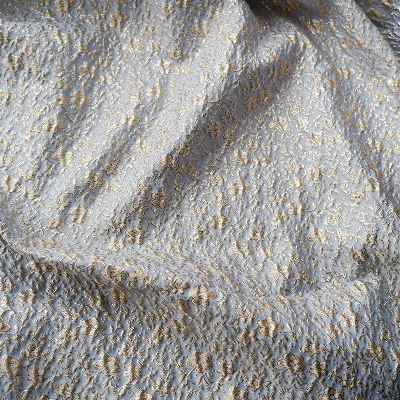 قماش جاكار زهري منقوش بخيوط ذهبية وفضية - فاخر ثلاثي الأبعاد، 140 سم