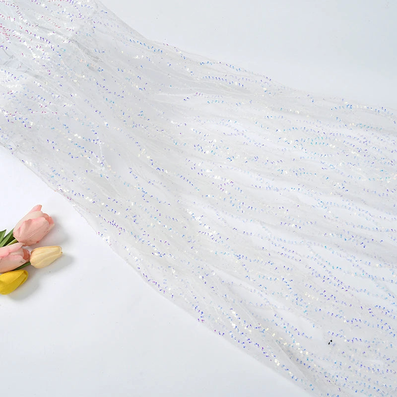 Tela bordada con lentejuelas onduladas, malla ondulada, tela con bordado de cuentas, para vestidos de novia, vestidos y vestuario escénico.