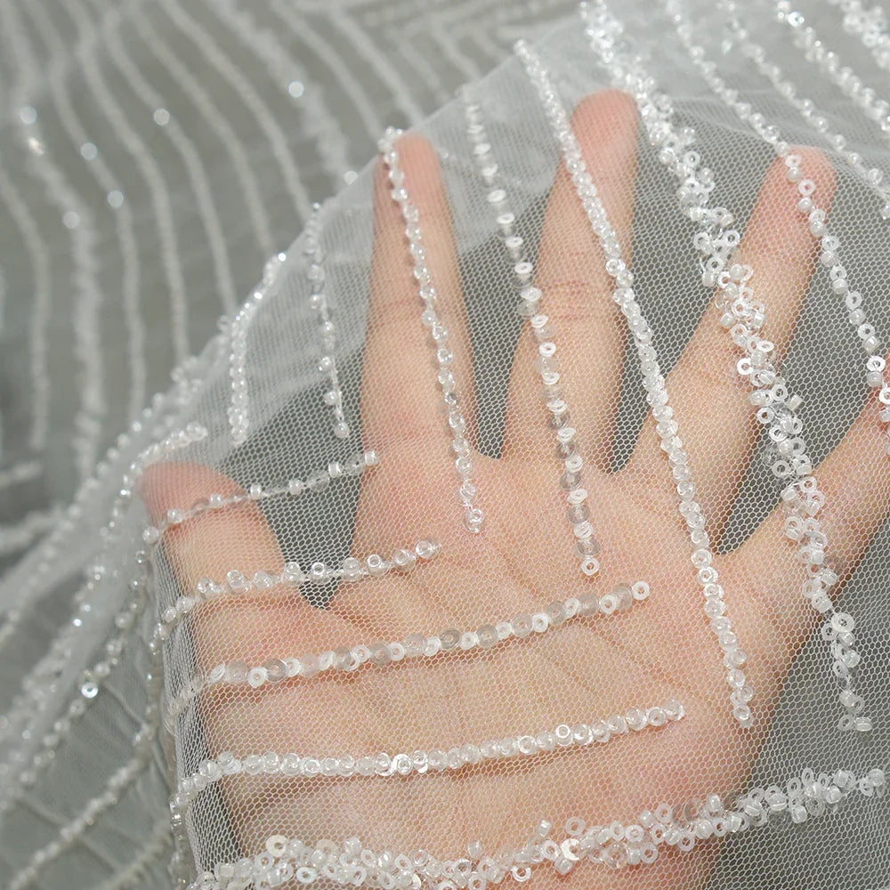 Luxury Sequin Beaded Floral Mesh - Wedding Formal Gown Lace Fabric