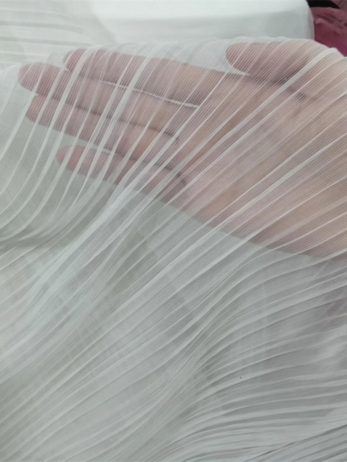 High end designer mesh pleated fabric, accordion pleated high drape fabric, semi transparent mesh stage fabric