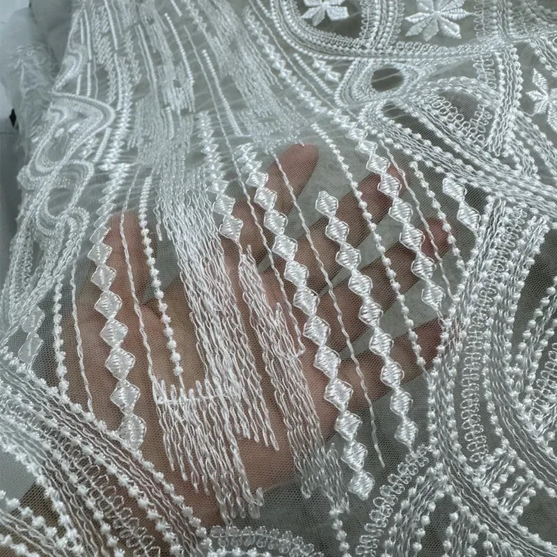 New Textured Polyester Thread Pure Lace Embroidery Fabric - Sheer Tulle Wedding Material