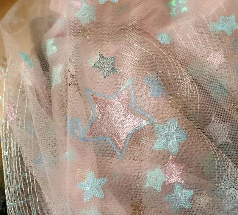 1.5M Wide Star Iridescent Sequin Embroidery Mesh Sewing Children's Clothing Shawl DIY Curtain Designer Fabric