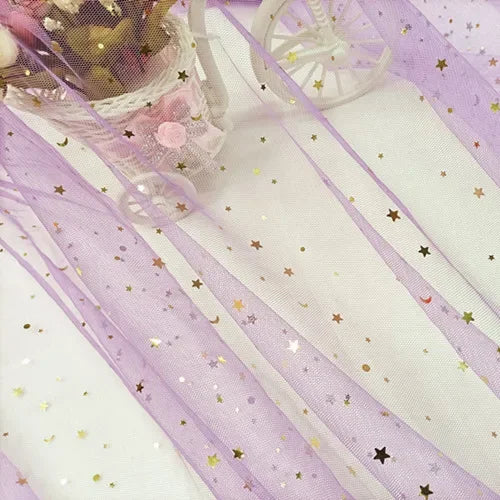 Tela de malla suave de gasa de estrellas y lunas para coser vestidos de novia, vestidos de muñecas, decoración de bodas, accesorios para el cabello, tela decorativa DIY