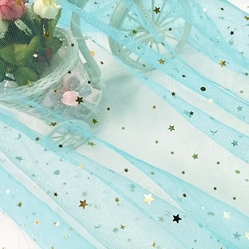 Tela de malla suave de gasa de estrellas y lunas para coser vestidos de novia, vestidos de muñecas, decoración de bodas, accesorios para el cabello, tela decorativa DIY