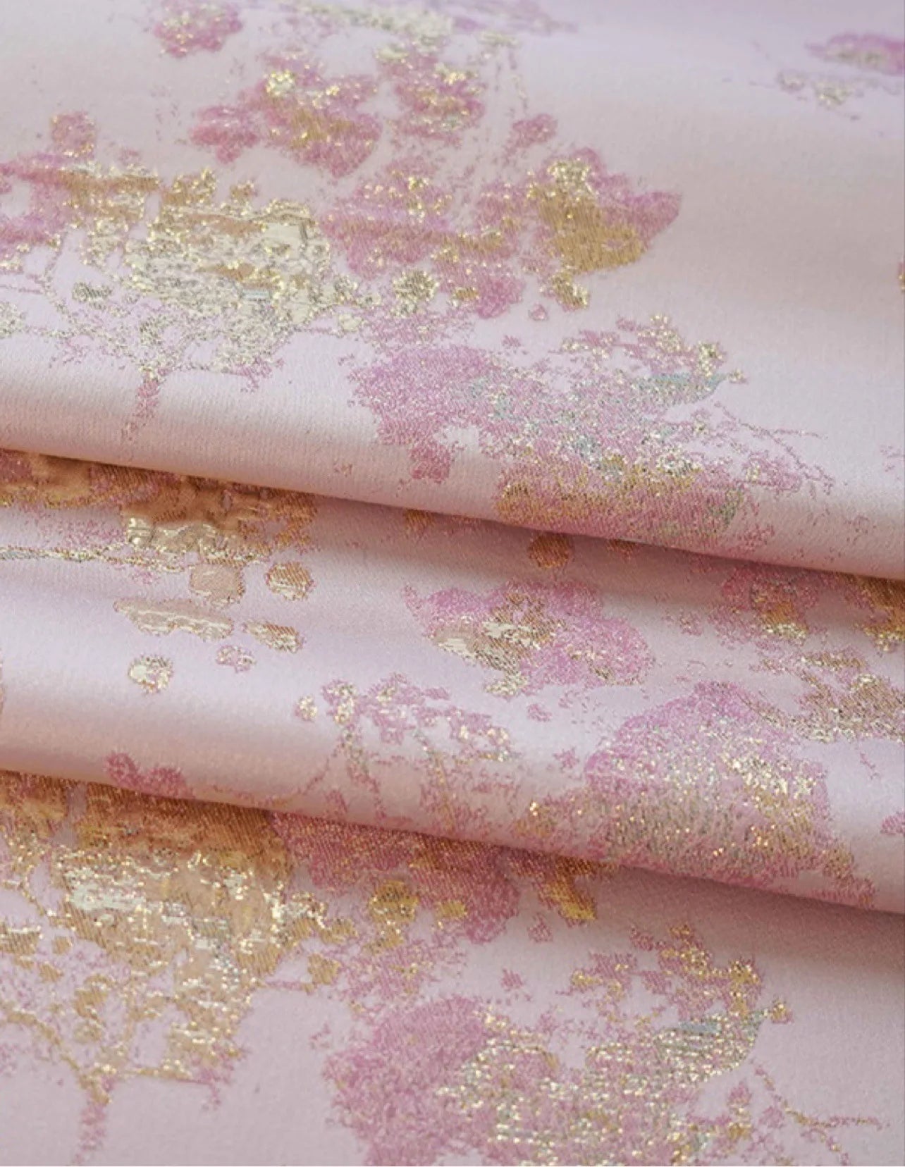 Pink Gold Embossed Elegant Girly Dress Fabric Slightly Elastic Jacquard for Women's Coat Home Decoration Bouquet 1 Meter