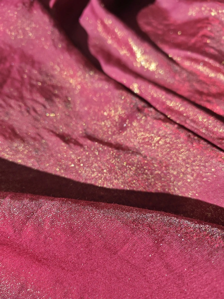 Gold Powder Flowing Light Cotton Satin Fabric - Sparkling Colorful Hanfu Robe Soft Skin-Friendly Dress for Stage Performance