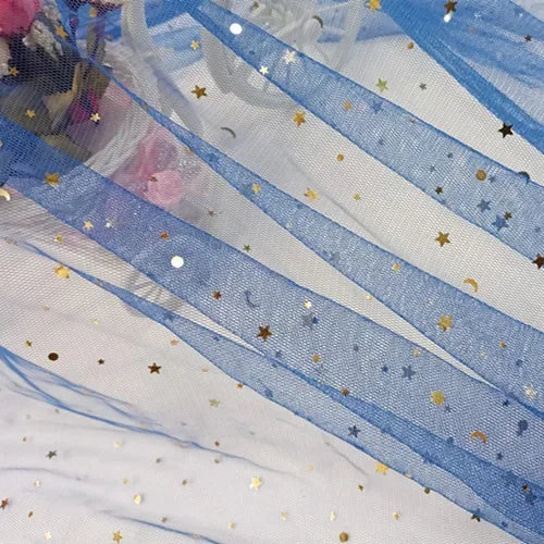 Tela de malla suave de gasa de estrellas y lunas para coser vestidos de novia, vestidos de muñecas, decoración de bodas, accesorios para el cabello, tela decorativa DIY