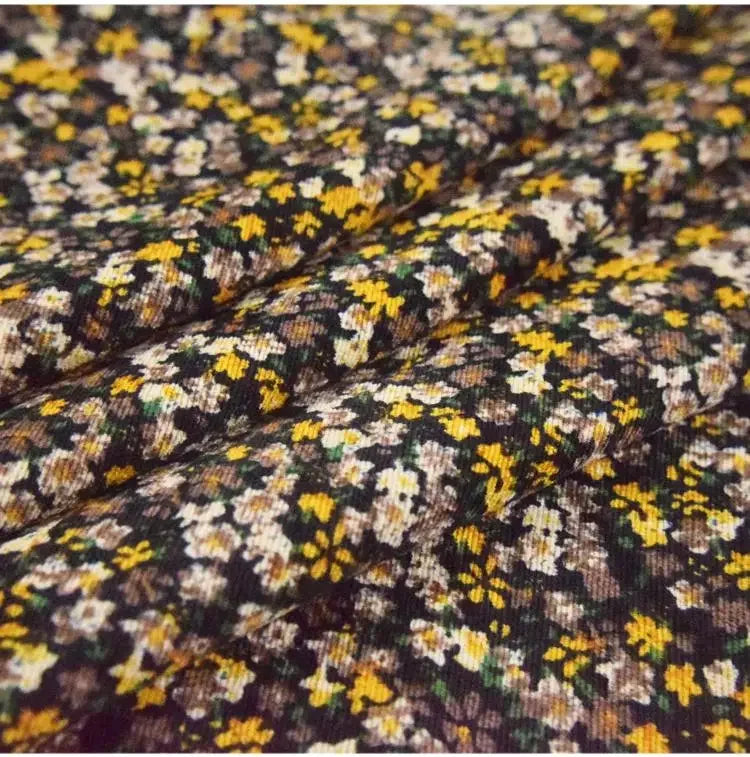 قماش مخملي مطبوع ملون - مخمل مخطط بنقشة زهور منعشة - 145 سم