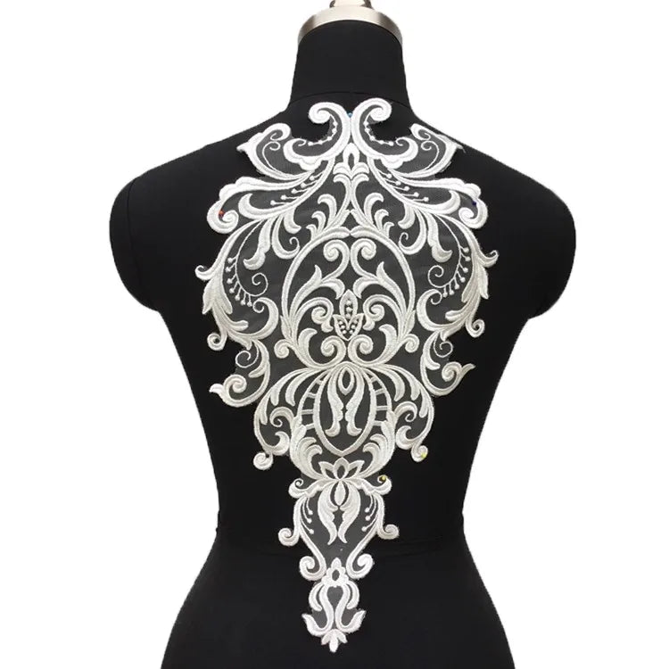 Parche de flores de encaje bordado con patrón blanco, negro y rojo, accesorios de cosplay para velo de boda de alta gama DIY